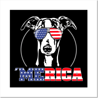 Proud Whippet American Flag Merica dog Posters and Art